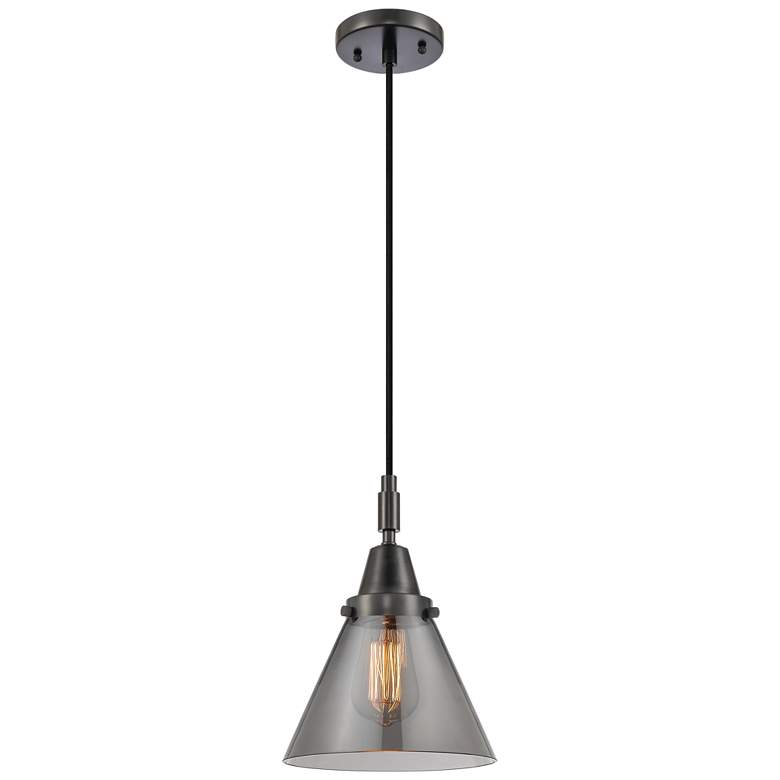 Image 1 Downtown Caden Cone 8"W Cord Black Mini Pendant w/ Light Smoke Shade