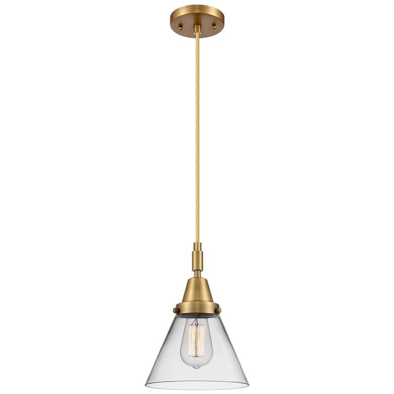 Image 1 Downtown Caden Cone 8"W Cord Brushed Brass Mini Pendant w/ Clear Shade
