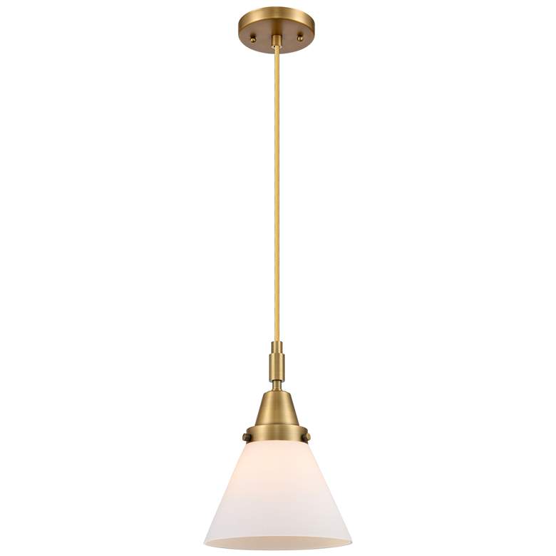 Image 1 Downtown Caden Cone 8"W Cord Brushed Brass Mini Pendant w/ White Shade