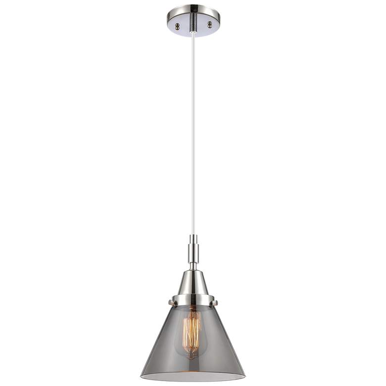 Image 1 Downtown Caden Cone 8"W Cord Chrome Pendant w/ Light Smoke Shade