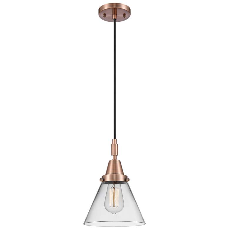 Image 1 Downtown Caden Cone 8"W Cord Copper Mini Pendant w/ Clear Shade