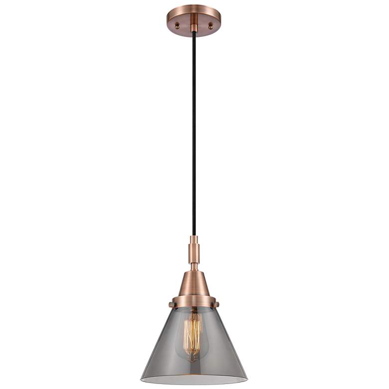 Image 1 Downtown Caden Cone 8"W Cord Copper Mini Pendant w/ Light Smoke Shade