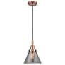 1_Downtown Caden Cone 8"W Cord Copper Mini Pendant w/ Light Smoke Shade