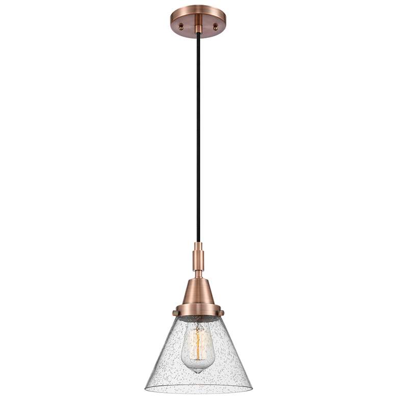 Image 1 Downtown Caden Cone 8"W Cord Copper Mini Pendant w/ Seedy Shade