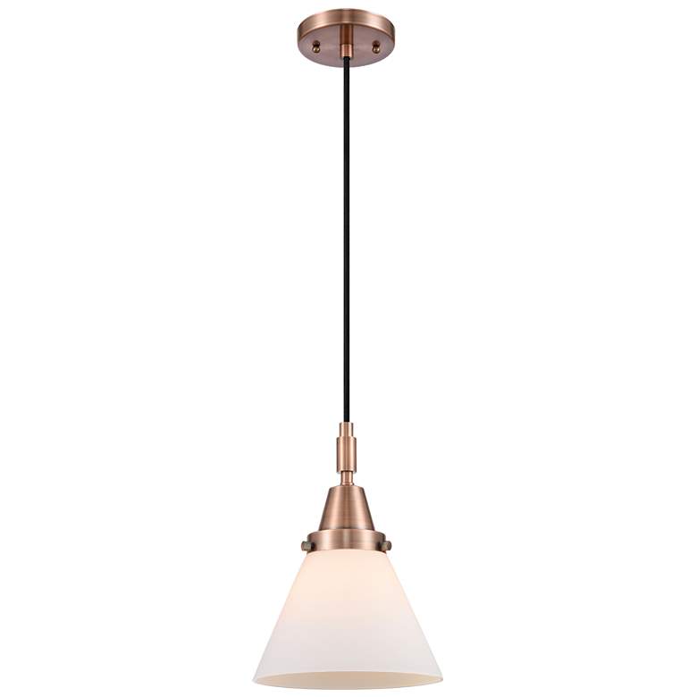 Image 1 Downtown Caden Cone 8"W Cord Copper Mini Pendant w/ White Shade
