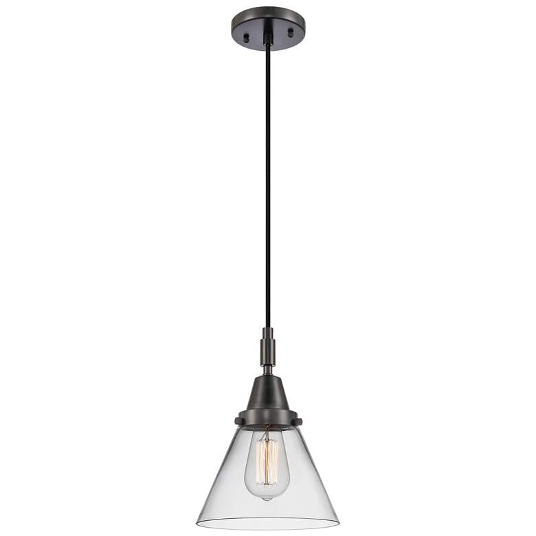Image 1 Downtown Caden Cone 8"W Cord Matte Black Mini Pendant w/ Clear Shade