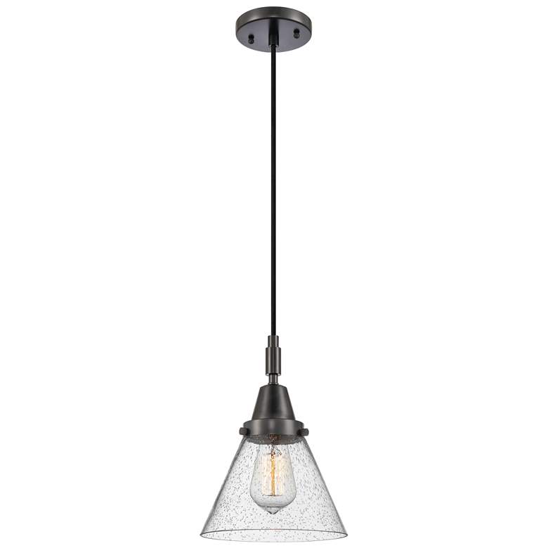 Image 1 Downtown Caden Cone 8"W Cord Matte Black Mini Pendant w/ Seedy Shade