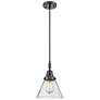 Downtown Caden Cone 8"W Cord Matte Black Mini Pendant w/ Seedy Shade