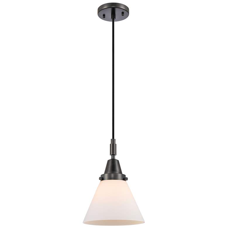 Image 1 Downtown Caden Cone 8"W Cord Matte Black Mini Pendant w/ White Shade