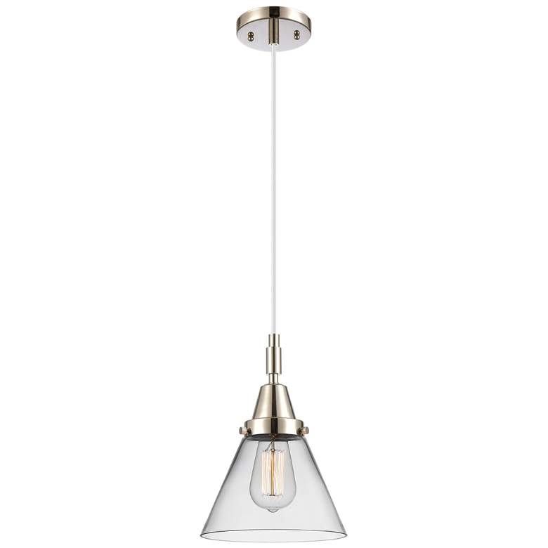Image 1 Downtown Caden Cone 8"W Cord Nickel Mini Pendant w/ Clear Shade