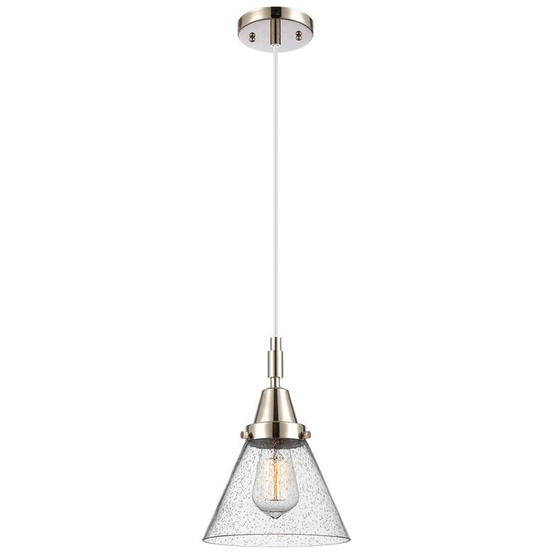 Image 1 Downtown Caden Cone 8"W Cord Nickel Mini Pendant w/ Seedy Shade