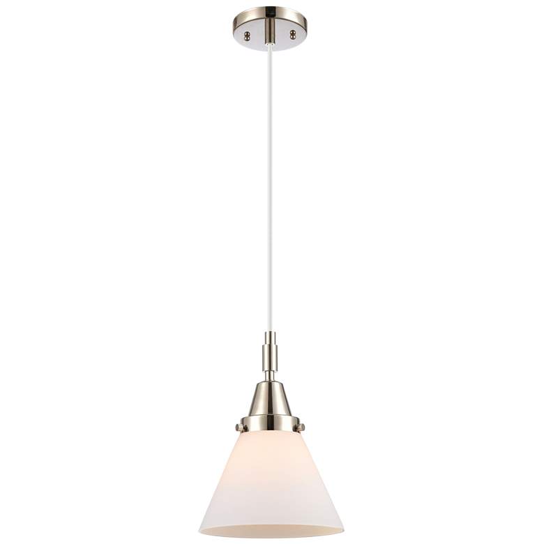 Image 1 Downtown Caden Cone 8"W Cord Nickel Mini Pendant w/ White Shade