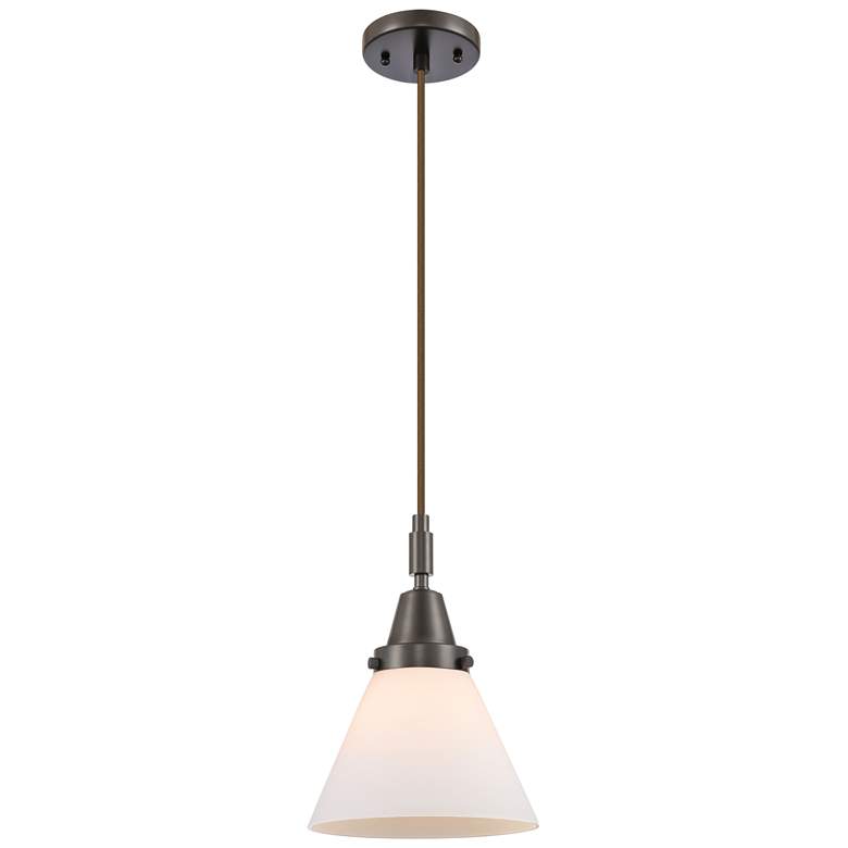 Image 1 Downtown Caden Cone 8"W Cord Oiled Bronze Mini Pendant w/ White Shade