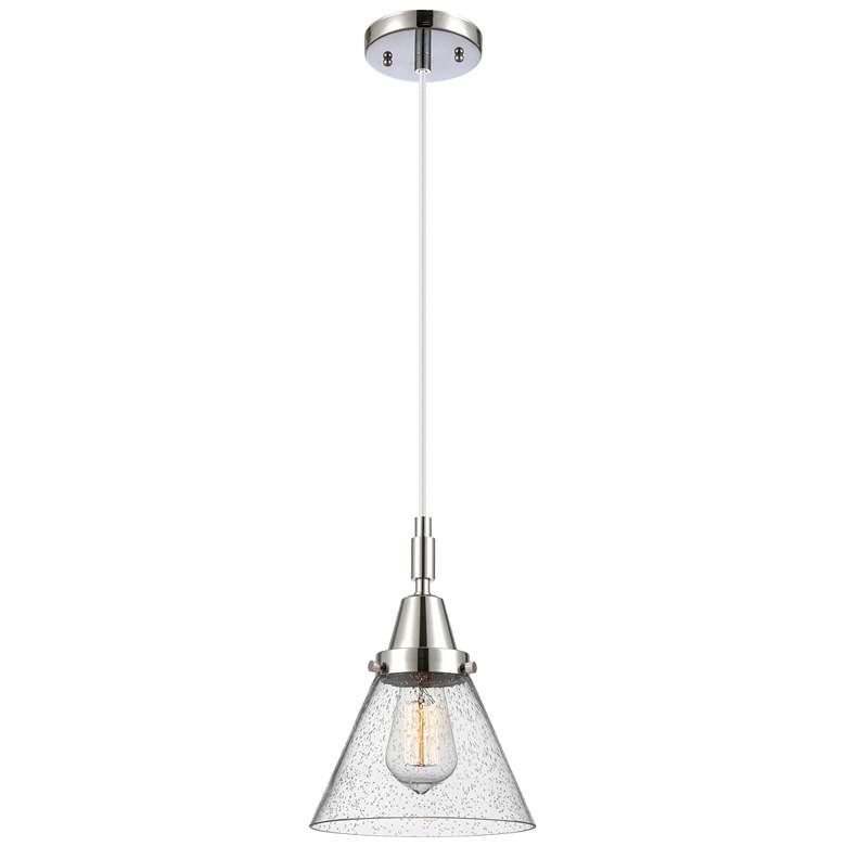 Image 1 Downtown Caden Cone 8"W Cord Polished Chrome Pendant w/ Seedy Shade