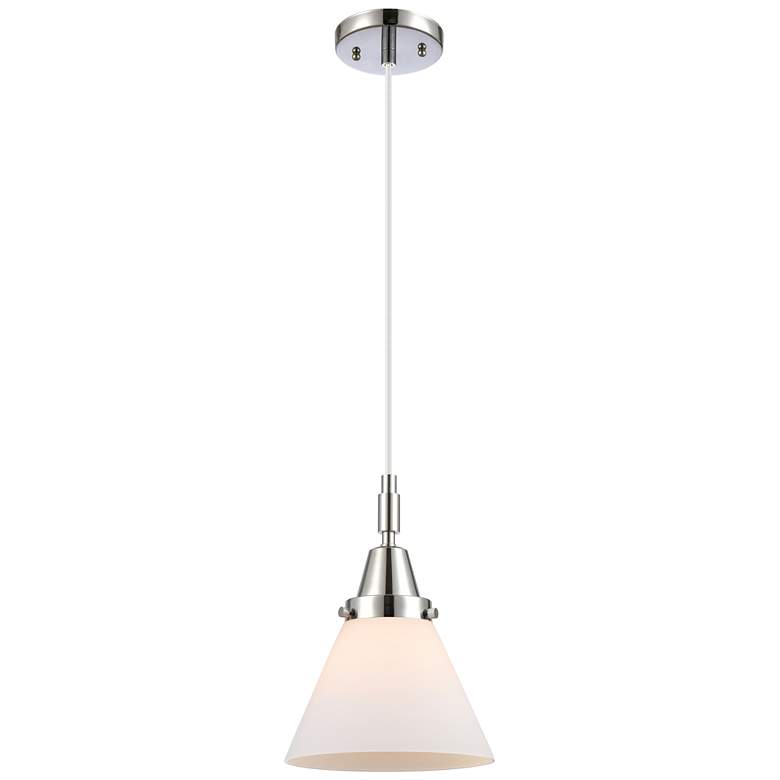 Image 1 Downtown Caden Cone 8"W Cord Polished Chrome Pendant w/ White Shade