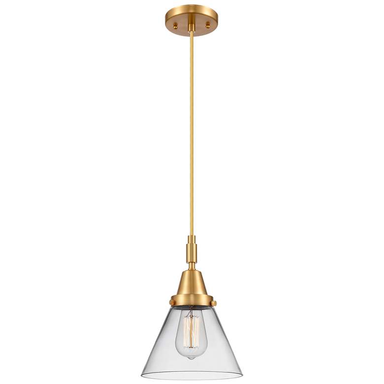 Image 1 Downtown Caden Cone 8"W Cord Satin Gold Mini Pendant w/ Clear Shade