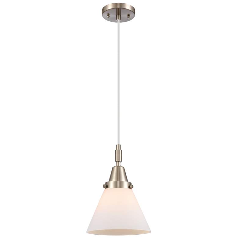 Image 1 Downtown Caden Cone 8"W Cord Satin Nickel Mini Pendant w/ White Shade