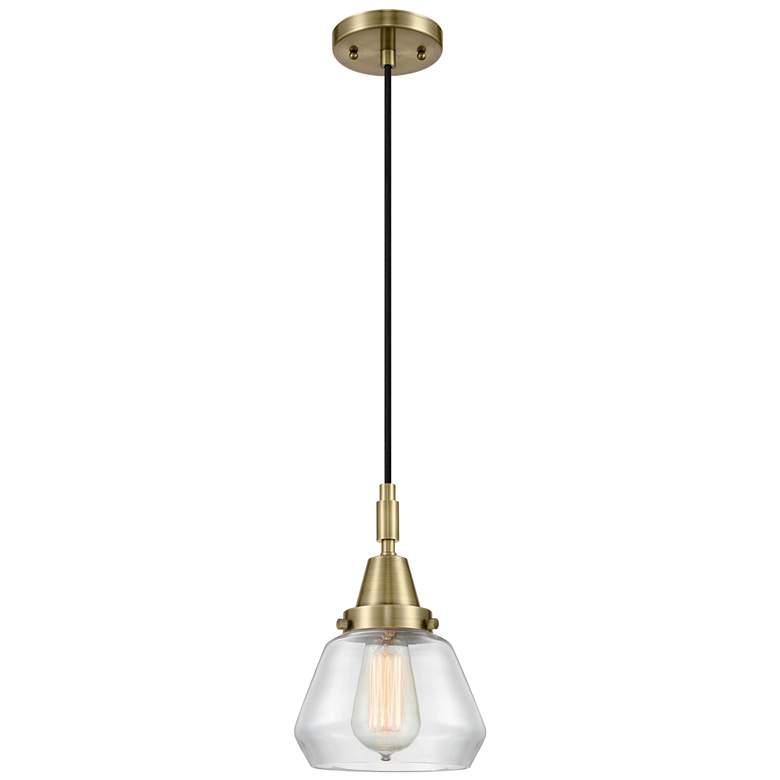 Image 1 Downtown Caden Fulton 7"W Cord Antique Brass Pendant w/ Clear Shade