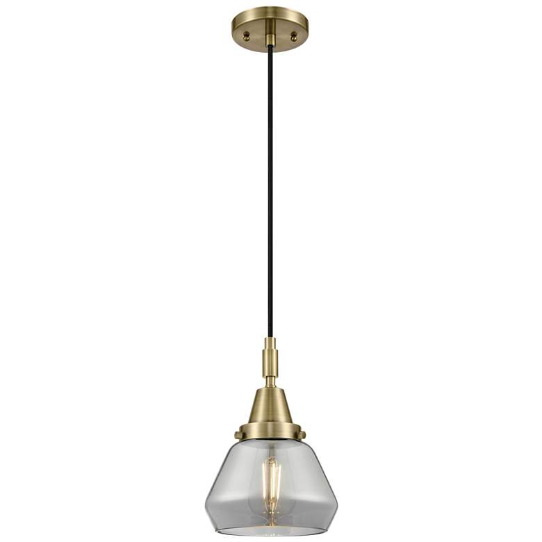 Image 1 Downtown Caden Fulton 7"W Cord Antique Brass Pendant w/ Light Smoke Shade