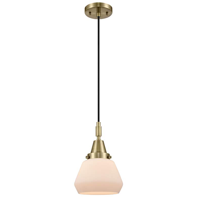 Image 1 Downtown Caden Fulton 7"W Cord Antique Brass Pendant w/ White Shade