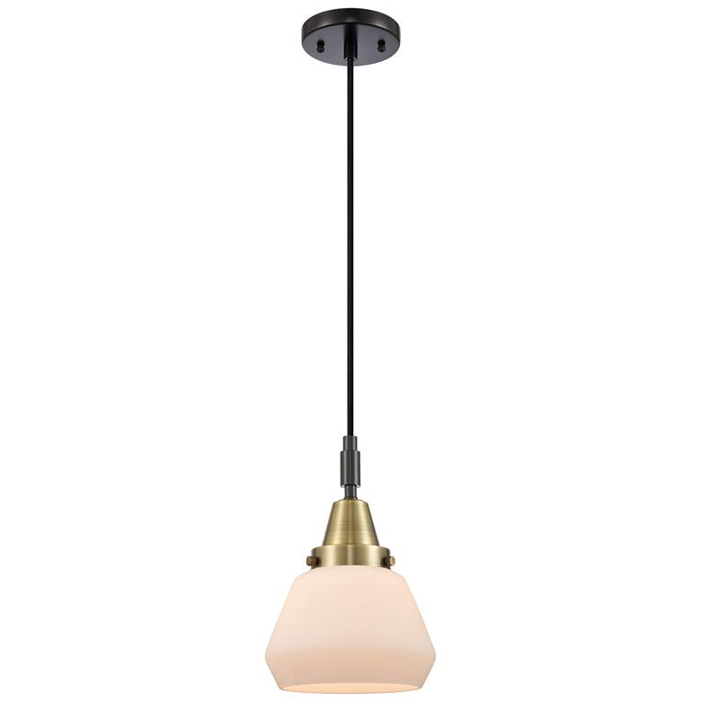 Image 1 Downtown Caden Fulton 7"W Cord Black Brass Mini Pendant w/ White Shade