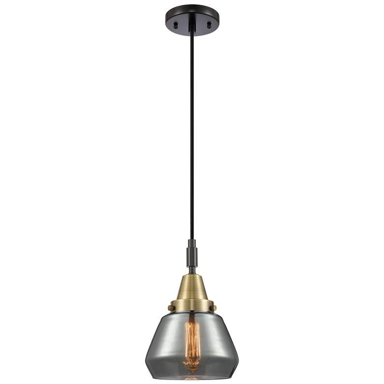 Image 1 Downtown Caden Fulton 7"W Cord Black Brass Pendant w/ Light Smoke Shade