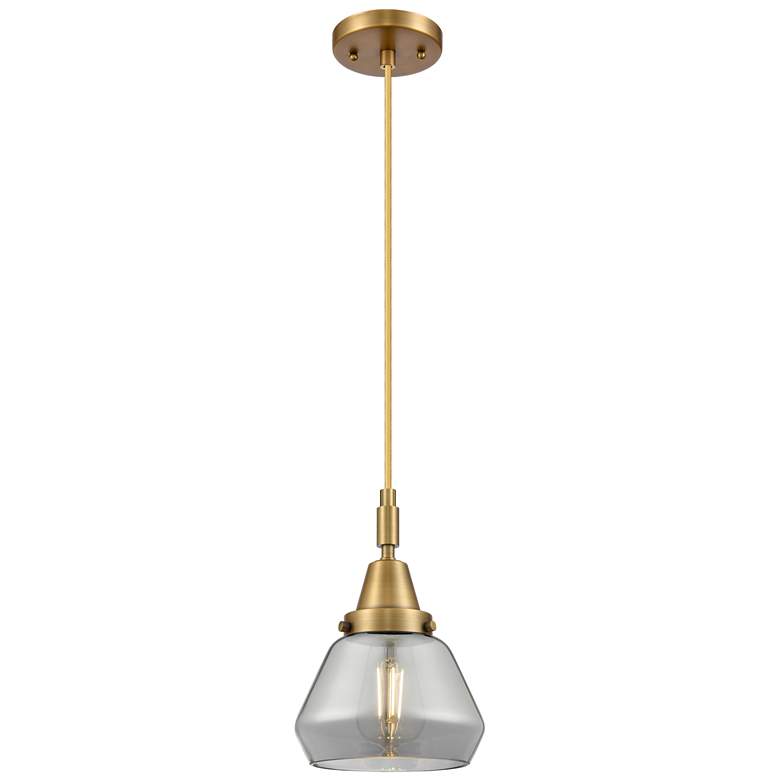 Image 1 Downtown Caden Fulton 7"W Cord Brass Mini Pendant w/ Light Smoke Shade