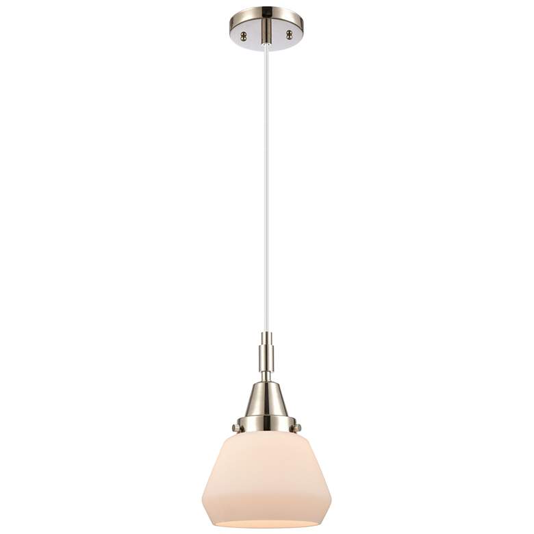 Image 1 Downtown Caden Fulton 7"W Cord Nickel Mini Pendant w/ White Shade