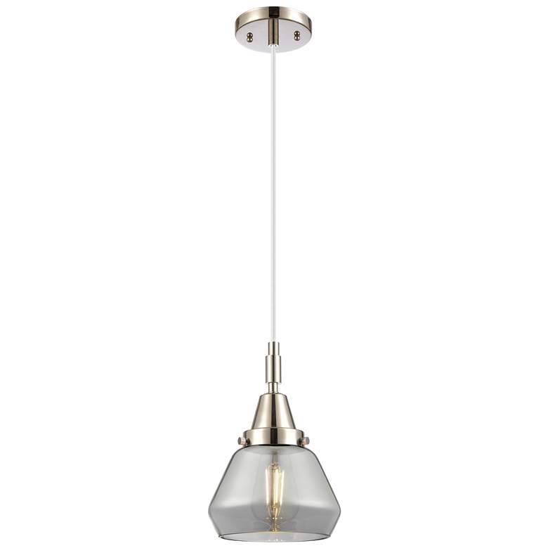 Image 1 Downtown Caden Fulton 7"W Cord Nickel Pendant w/ Light Smoke Shade
