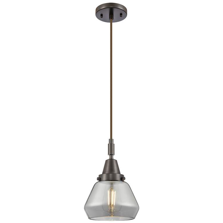 Image 1 Downtown Caden Fulton 7"W Cord Oiled Bronze Pendant w/ Light Smoke Shade