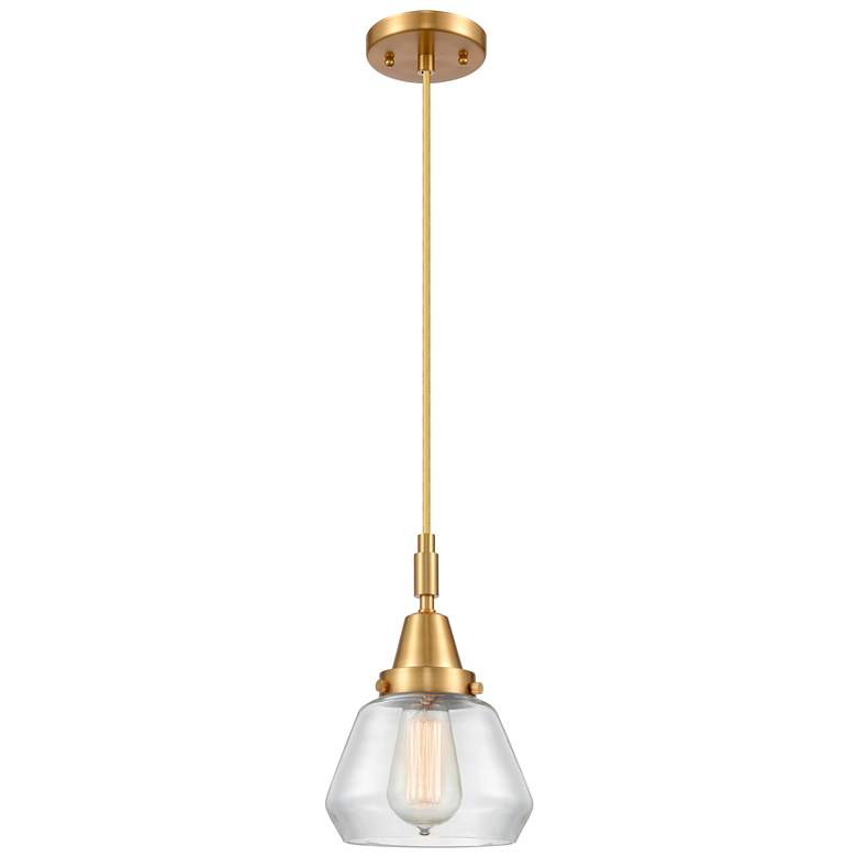 Image 1 Downtown Caden Fulton 7"W Cord Satin Gold Mini Pendant w/ Clear Shade