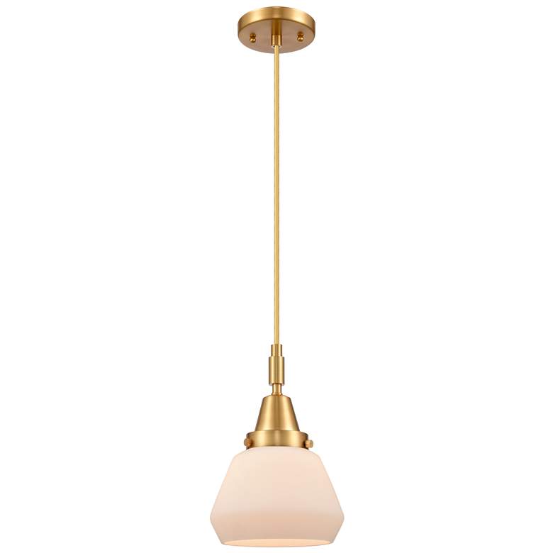 Image 1 Downtown Caden Fulton 7"W Cord Satin Gold Mini Pendant w/ White Shade