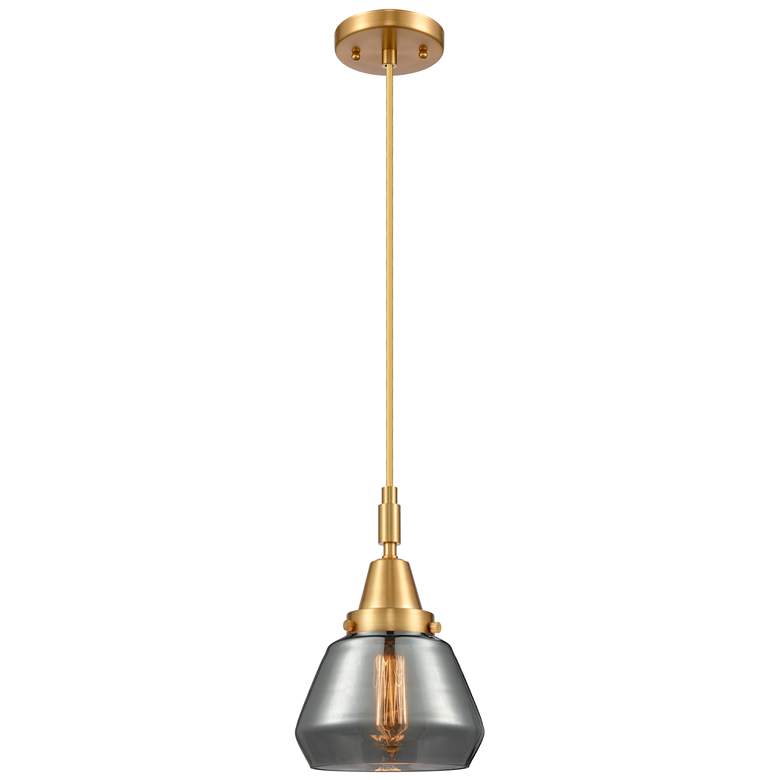 Image 1 Downtown Caden Fulton 7"W Cord Satin Gold Pendant w/ Light Smoke Shade