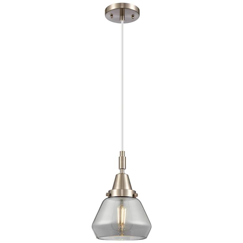 Image 1 Downtown Caden Fulton 7"W Cord Satin Nickel Pendant w/ Light Smoke Shade