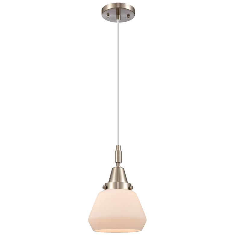 Image 1 Downtown Caden Fulton 7"W Cord Satin Nickel Pendant w/ White Shade