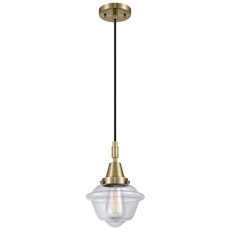 Image 1 Downtown Caden Oxford 7"W Cord Antique Brass Pendant w/ Clear Shade
