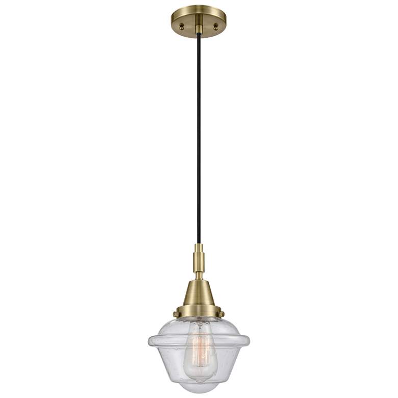 Image 1 Downtown Caden Oxford 7"W Cord Antique Brass Pendant w/ Seedy Shade