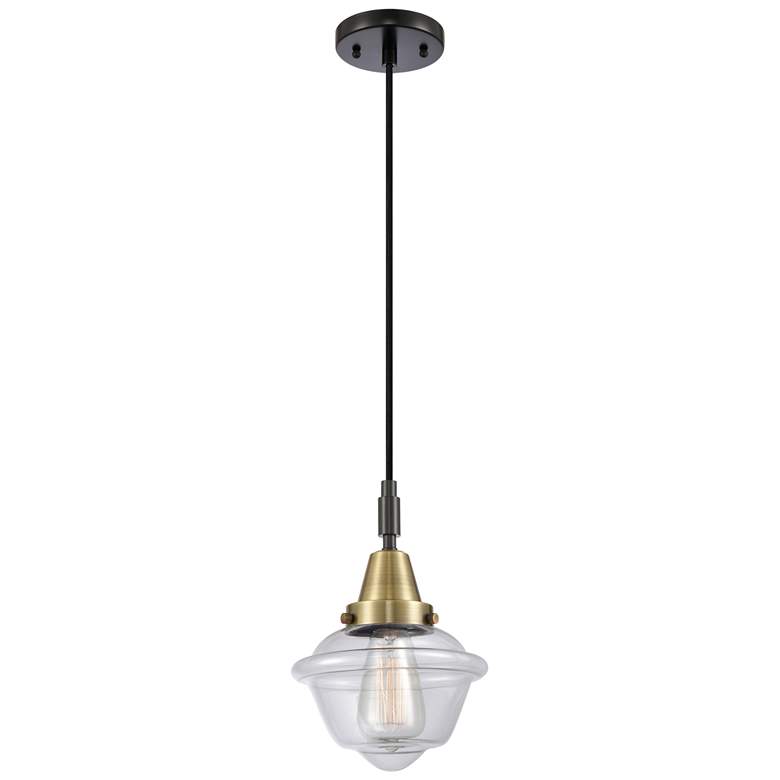 Image 1 Downtown Caden Oxford 7"W Cord Black Brass Mini Pendant w/ Clear Shade