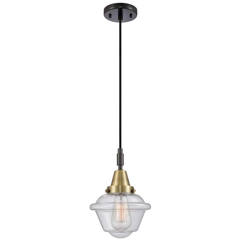 Image 1 Downtown Caden Oxford 7"W Cord Black Brass Mini Pendant w/ Seedy Shade