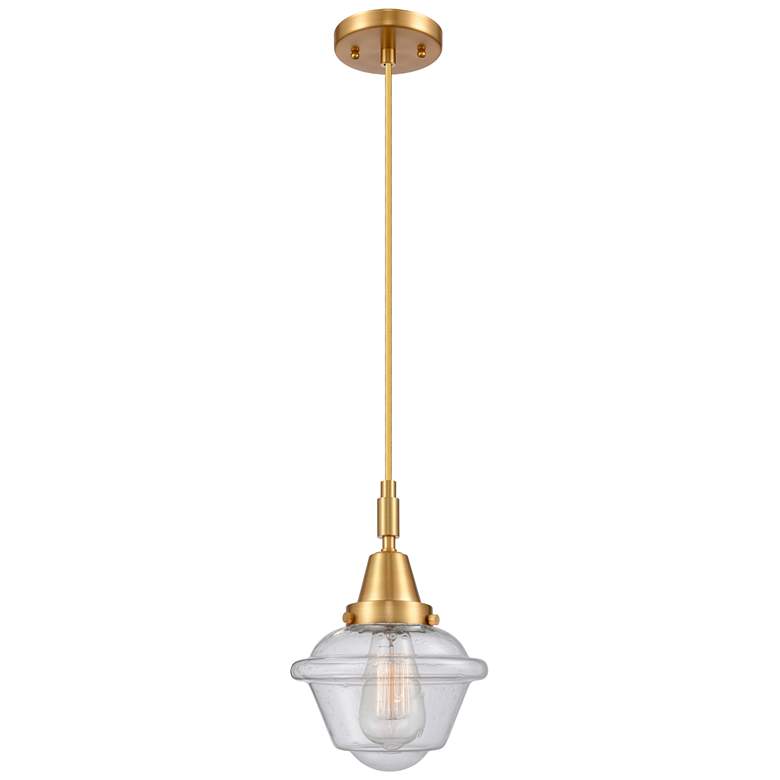 Image 1 Downtown Caden Oxford 7"W Cord Satin Gold Mini Pendant w/ Seedy Shade