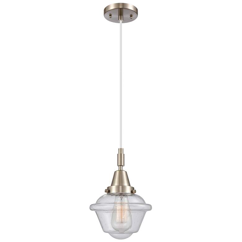 Image 1 Downtown Caden Oxford 7"W Cord Satin Nickel Pendant w/ Seedy Shade