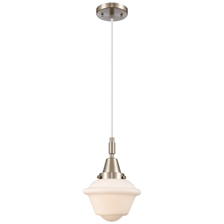 Image 1 Downtown Caden Oxford 7"W Cord Satin Nickel Pendant w/ White Shade