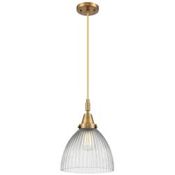 Downtown Caden Seneca Falls 10"W Cord Brass Pendant w/ Clear Shade