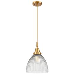 Downtown Caden Seneca Falls 10"W Cord Satin Gold Pendant w/ Clear Shade