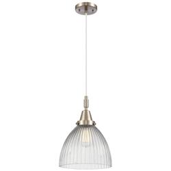 Downtown Caden Seneca Falls 10"W Cord Satin Nickel Pendant w/ Clear Shade
