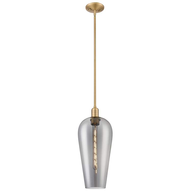 Image 1 Downtown Chelsea 8"W Brushed Brass Mini Pendant w/ Light Smoke Shade