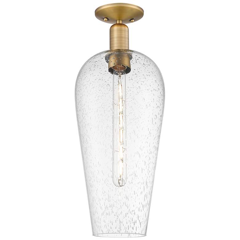 Image 1 Downtown Chelsea 8"W Brushed Brass Semi Flush Mount w/ Seedy Shade
