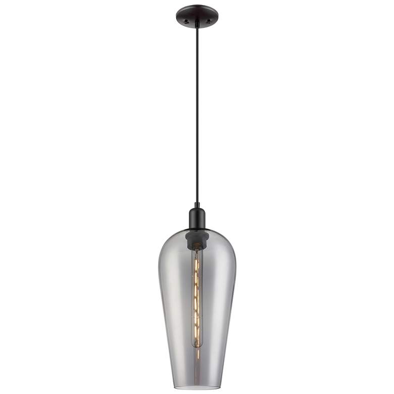 Image 1 Downtown Chelsea 8"W Cord Black Mini Pendant w/ Light Smoke Shade