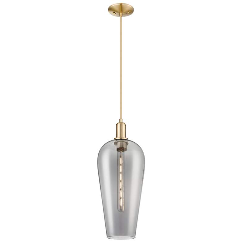 Image 1 Downtown Chelsea 8"W Cord Bronze Mini Pendant w/ Light Smoke Shade