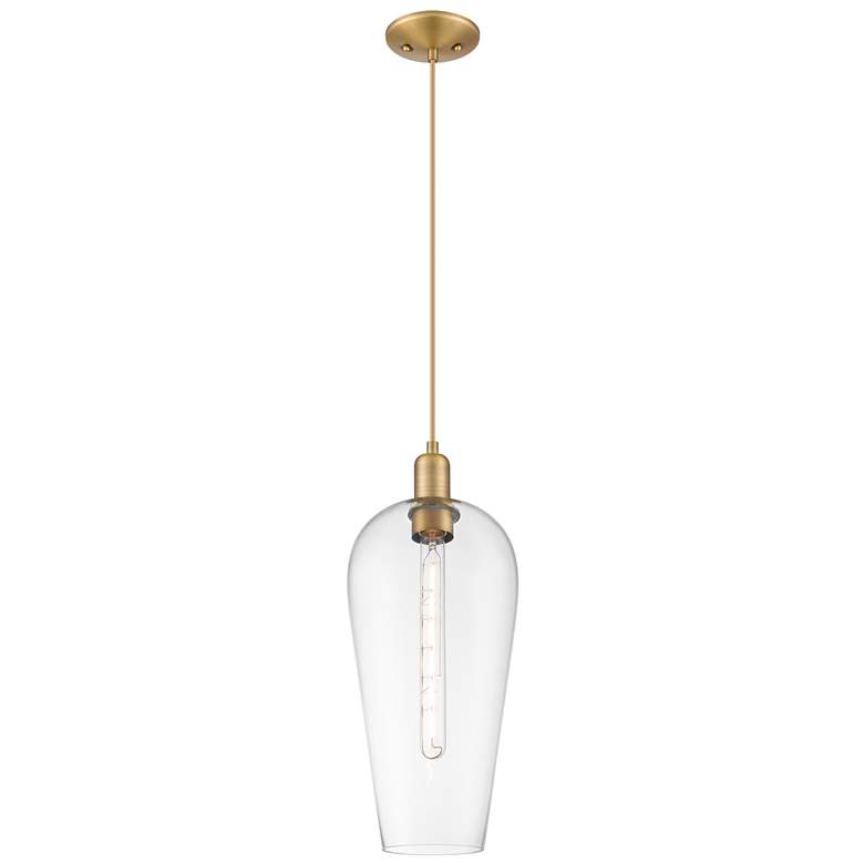 Image 1 Downtown Chelsea 8"W Cord Brushed Brass Mini Pendant w/ Clear Shade